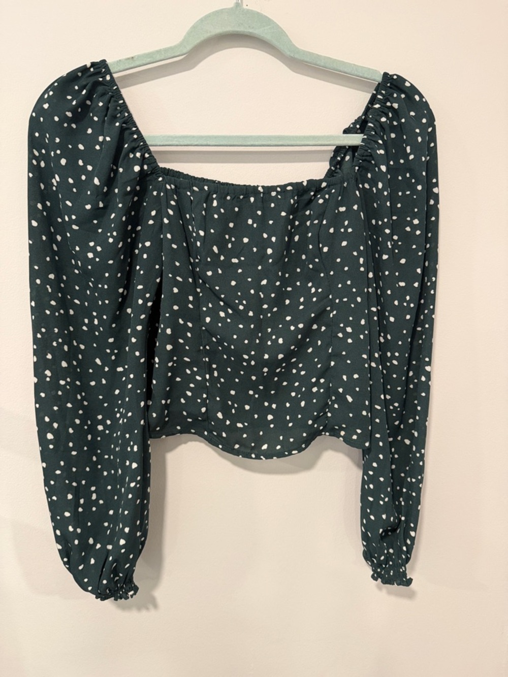 Abercrombie & Fitch Dark Green Off-Shoulder Dot Blouse